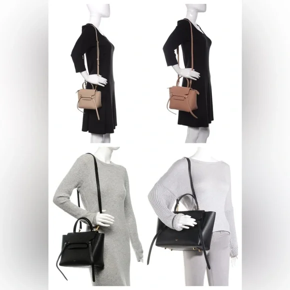 CELINE💎Grained Calfskin Mini Belt Bag LARGE💎Grey Saffiano Gold💎LIKE NEW - Picture 12 of 17